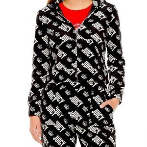 NWT M juicy couture logo velour romper jumpsuit one piece sleep lounge hooded